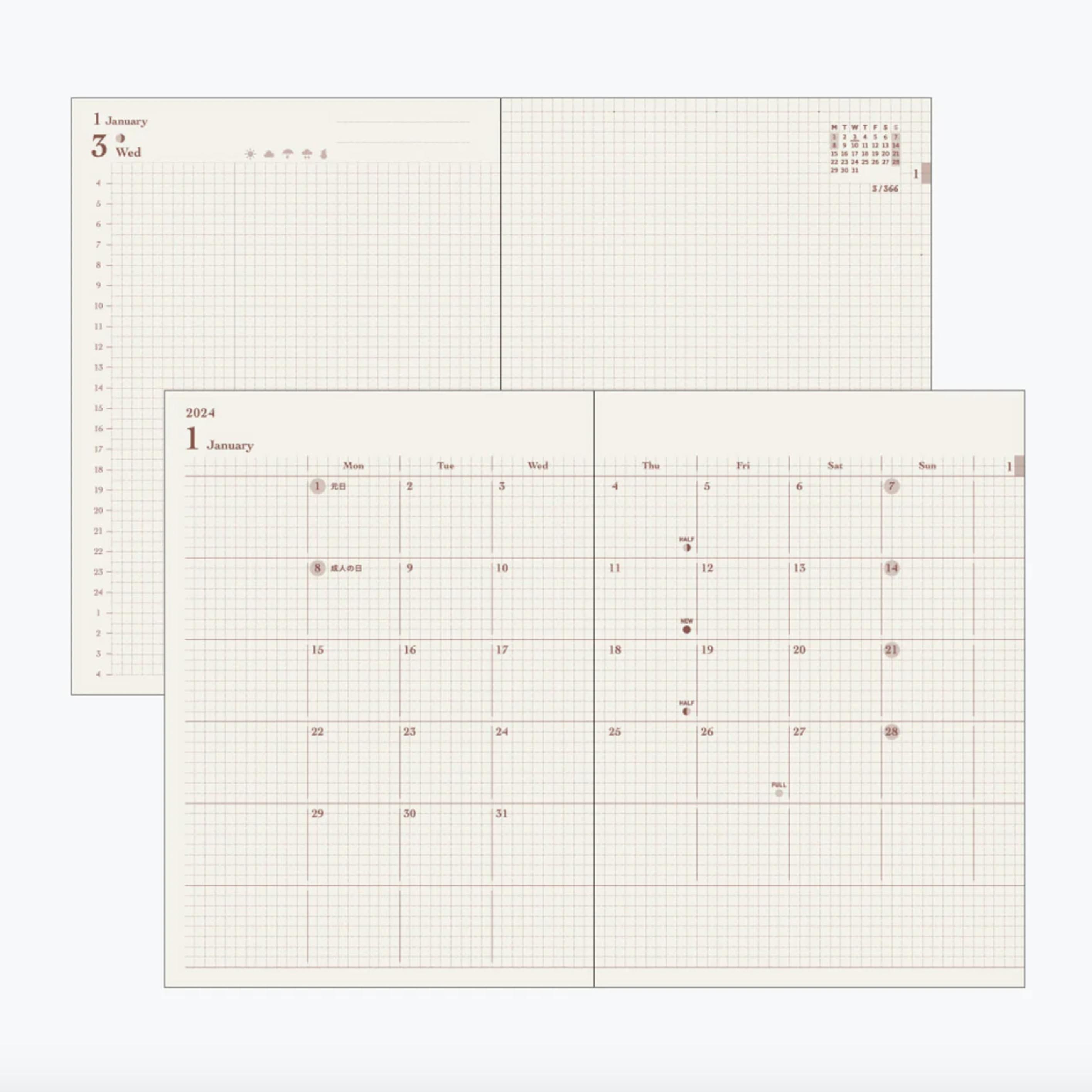 2025 Diary | Monthly Block & Daily | A6 | Blue Green | Hibino | Midori