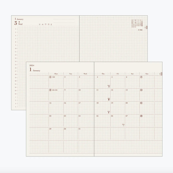 2025 Diary | Monthly Block & Daily | A6 | Camel | Hibino | Midori