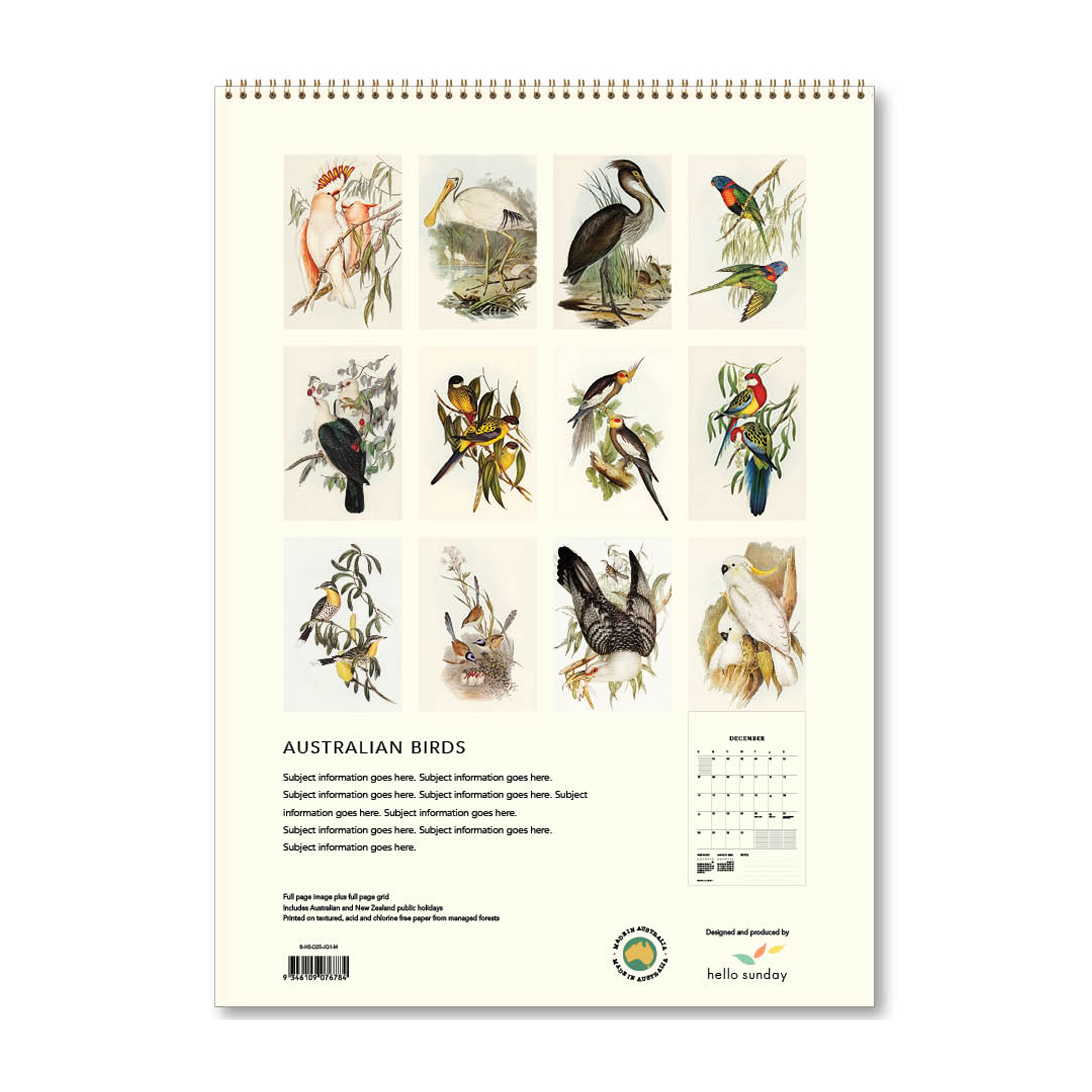 2025 Wall Calendar | Australian Birds | Hello Sunday