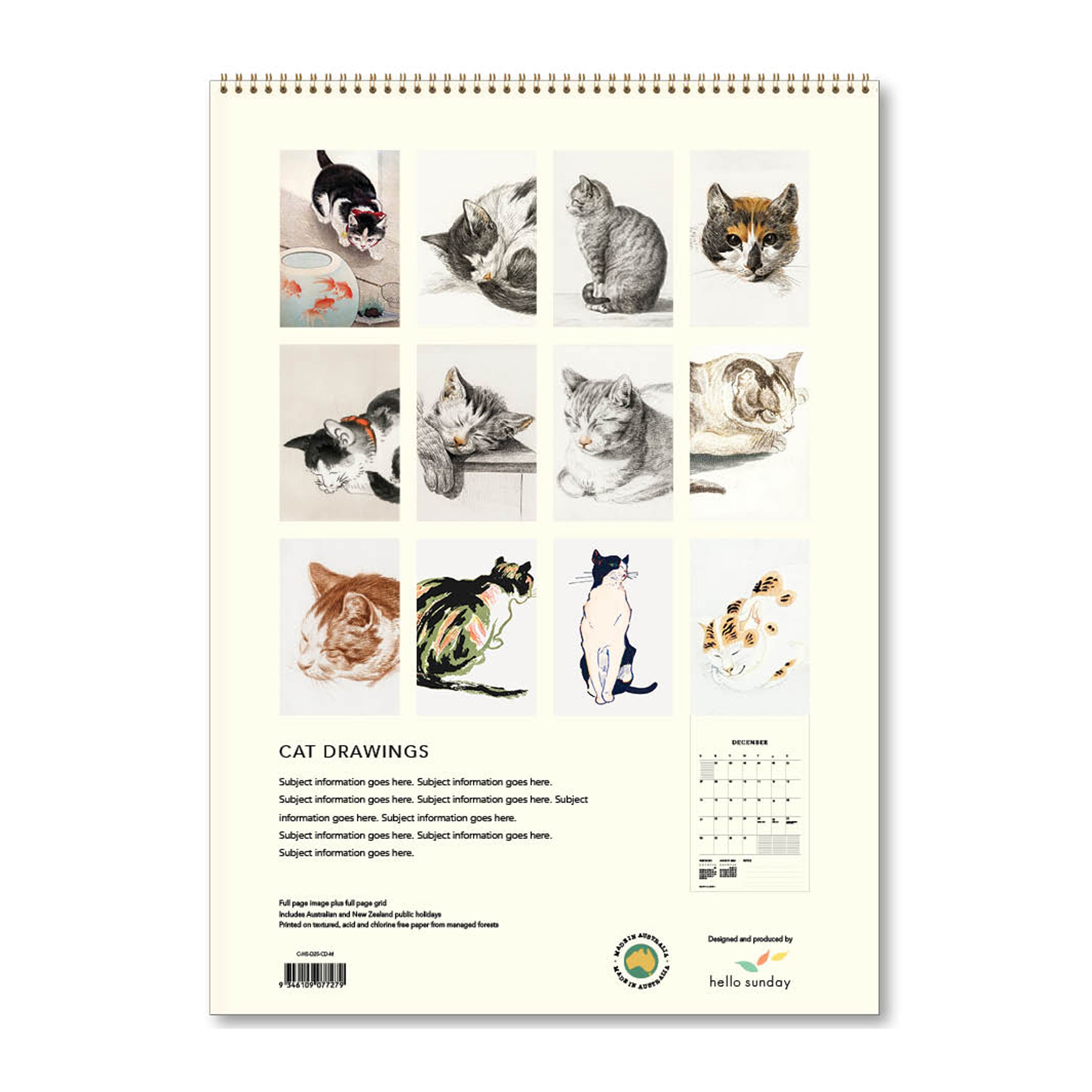 2025 Wall Calendar | Cat Drawings | Hello Sunday