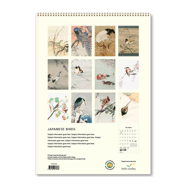 2025 Wall Calendar | Japanese Birds | Hello Sunday