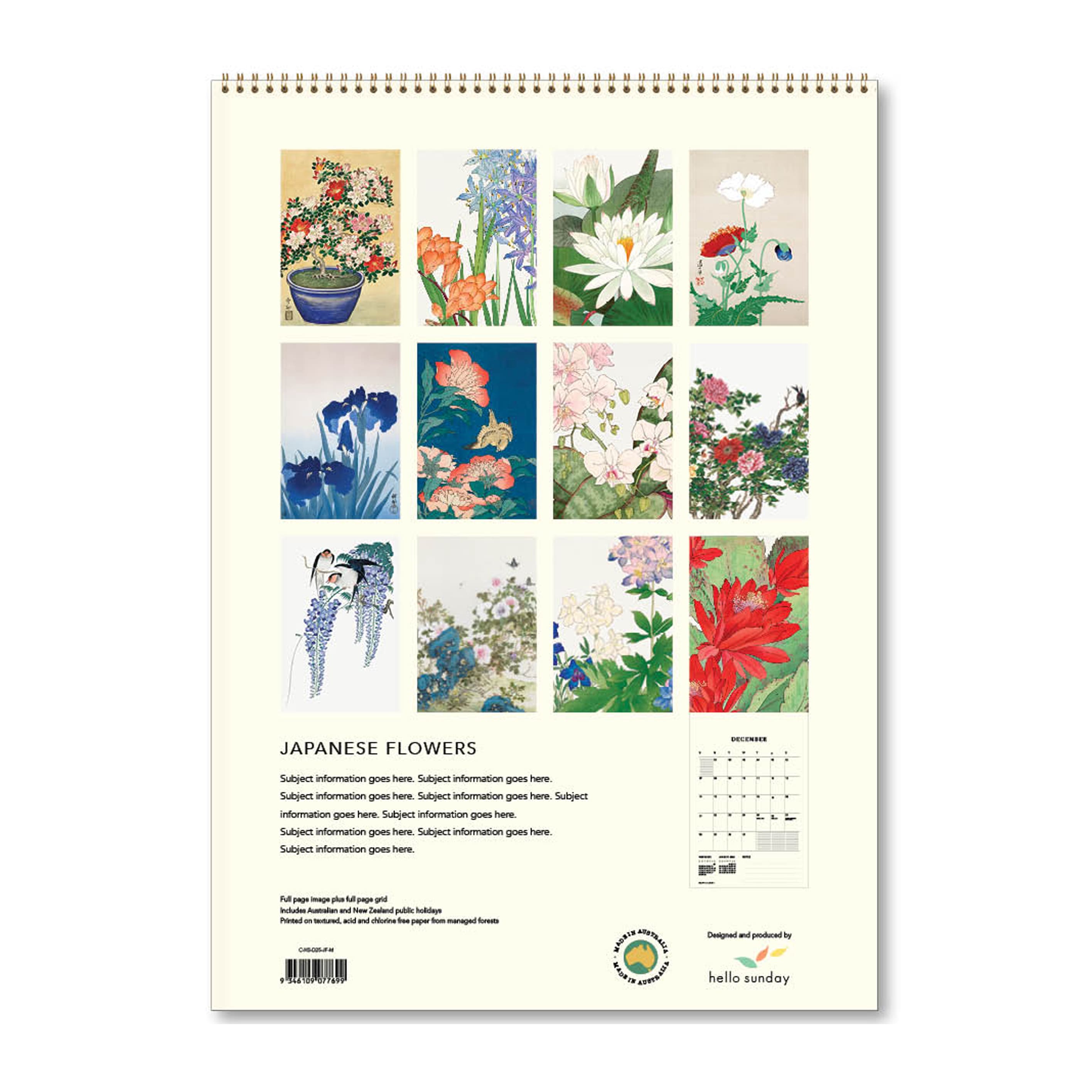 2025 Wall Calendar | Japanese Flowers | Hello Sunday