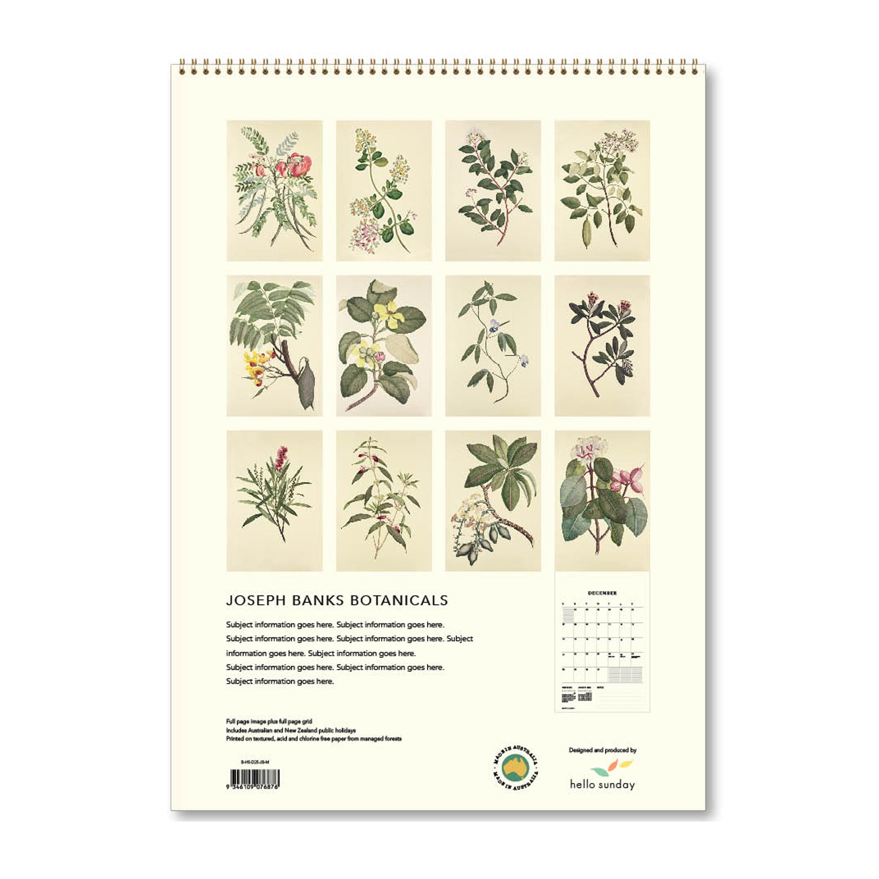 2025 Wall Calendar | Joseph Banks Botanicals | Hello Sunday