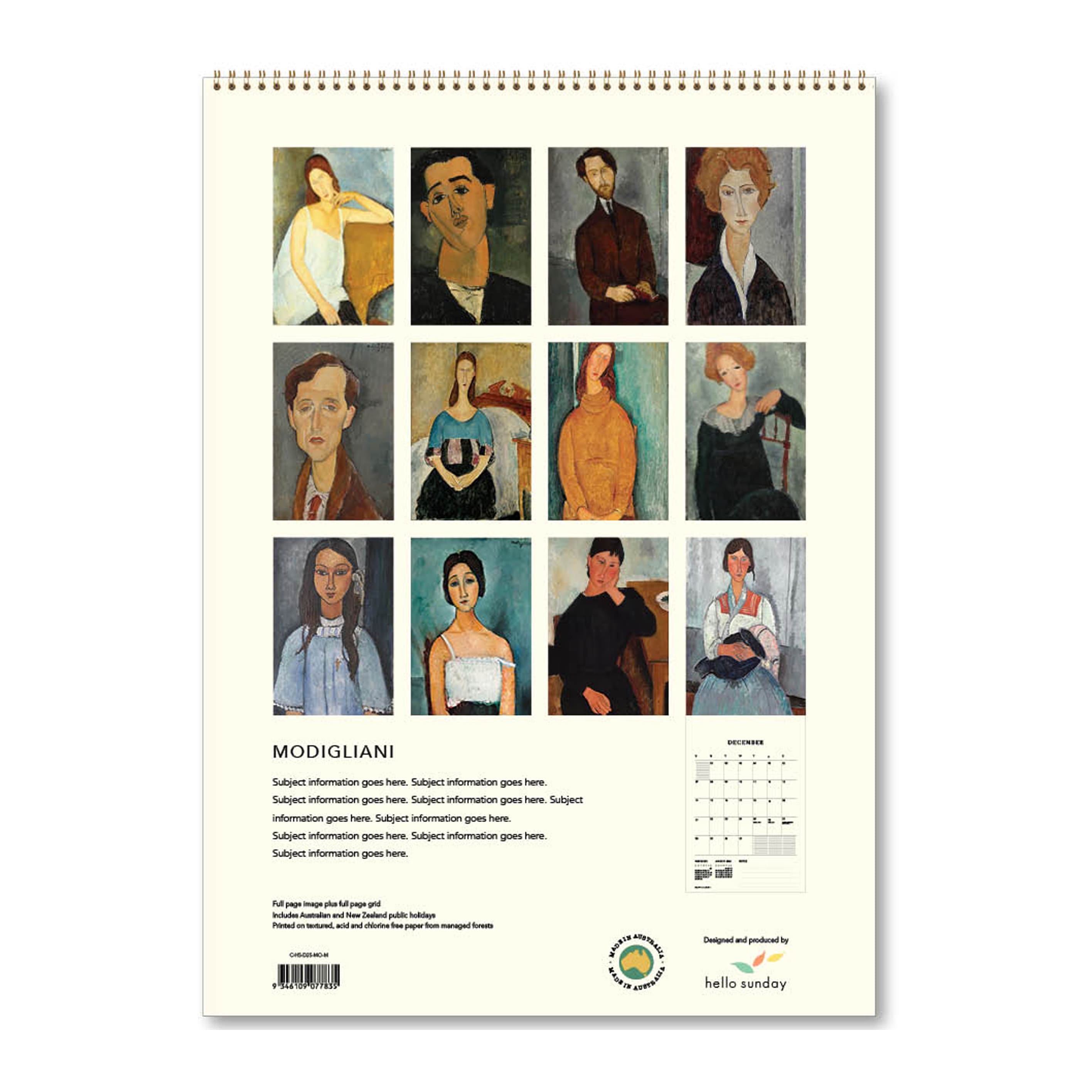 2025 Wall Calendar | Modigliani | Hello Sunday