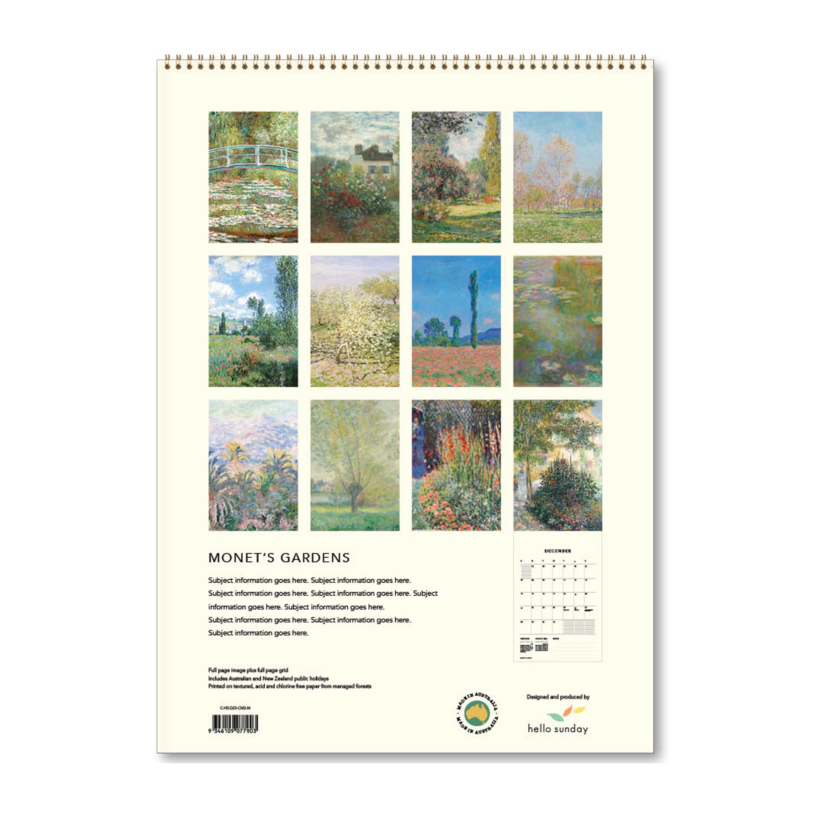 2025 Wall Calendar | Monet's Gardens | Hello Sunday