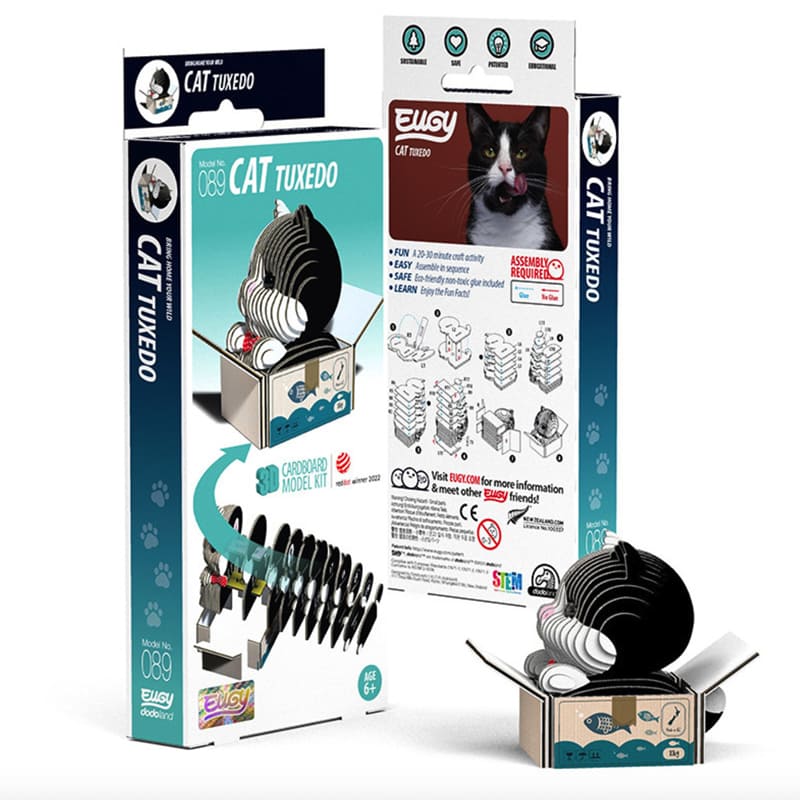 3D Cardboard Model Kit | Cat Tuxedo | Eugy