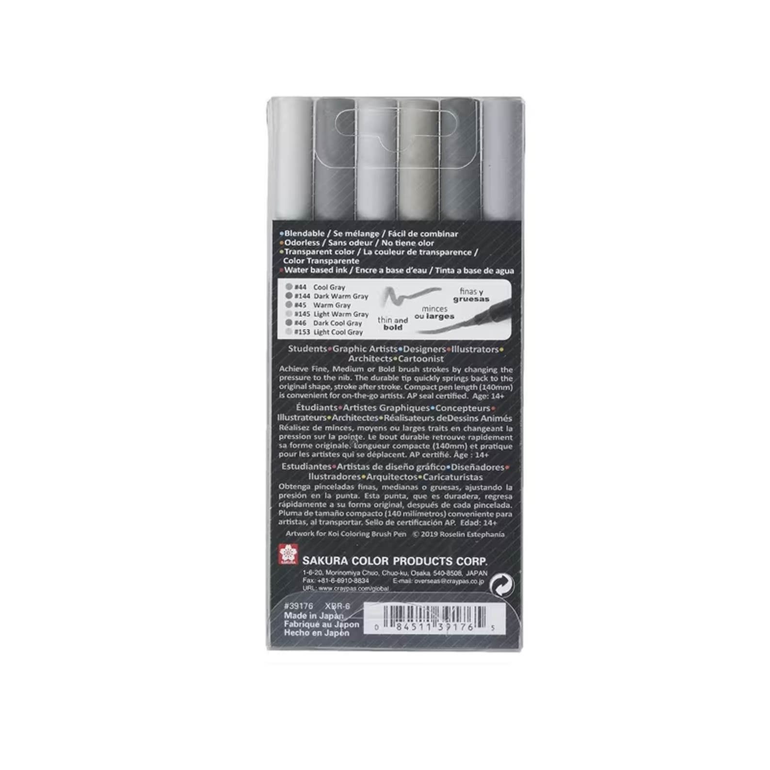 Brush Pen | Koi Colouring Brush Pen Set | Set of 6 | Grey | Sakura