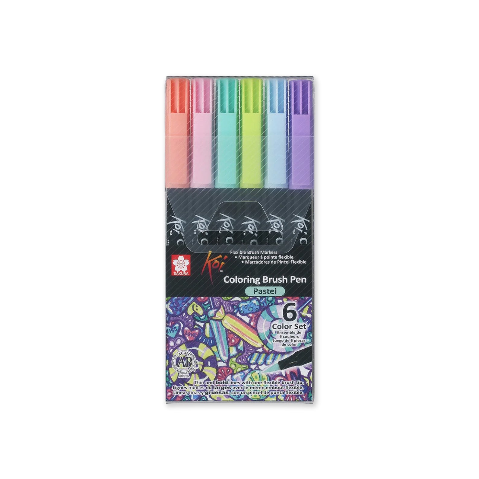 Brush Pen | Koi Colouring Brush Pen Set | Set of 6 | Pastel | Sakura