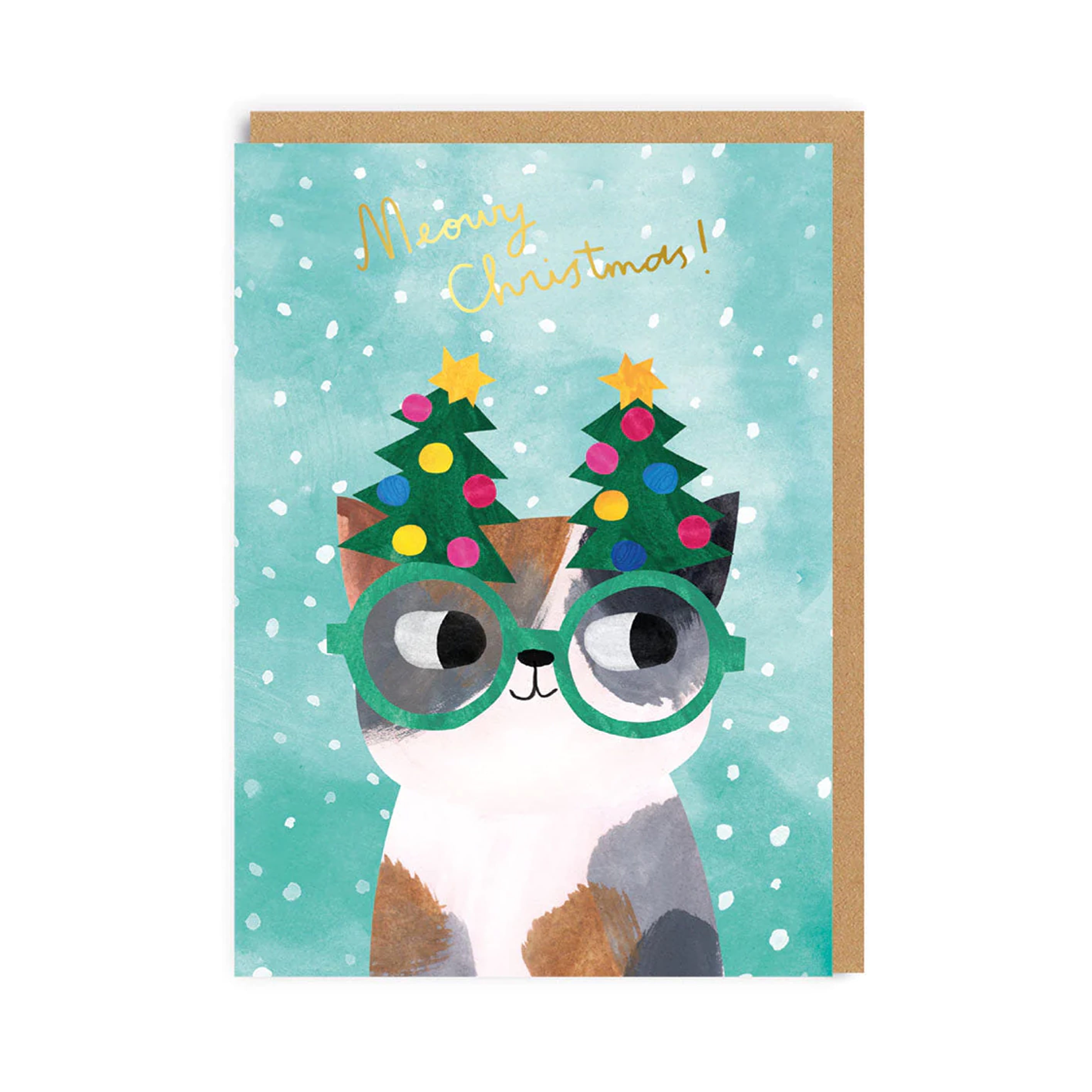 Christmas Card | Cat In Tree Glasses | Ohh Deer