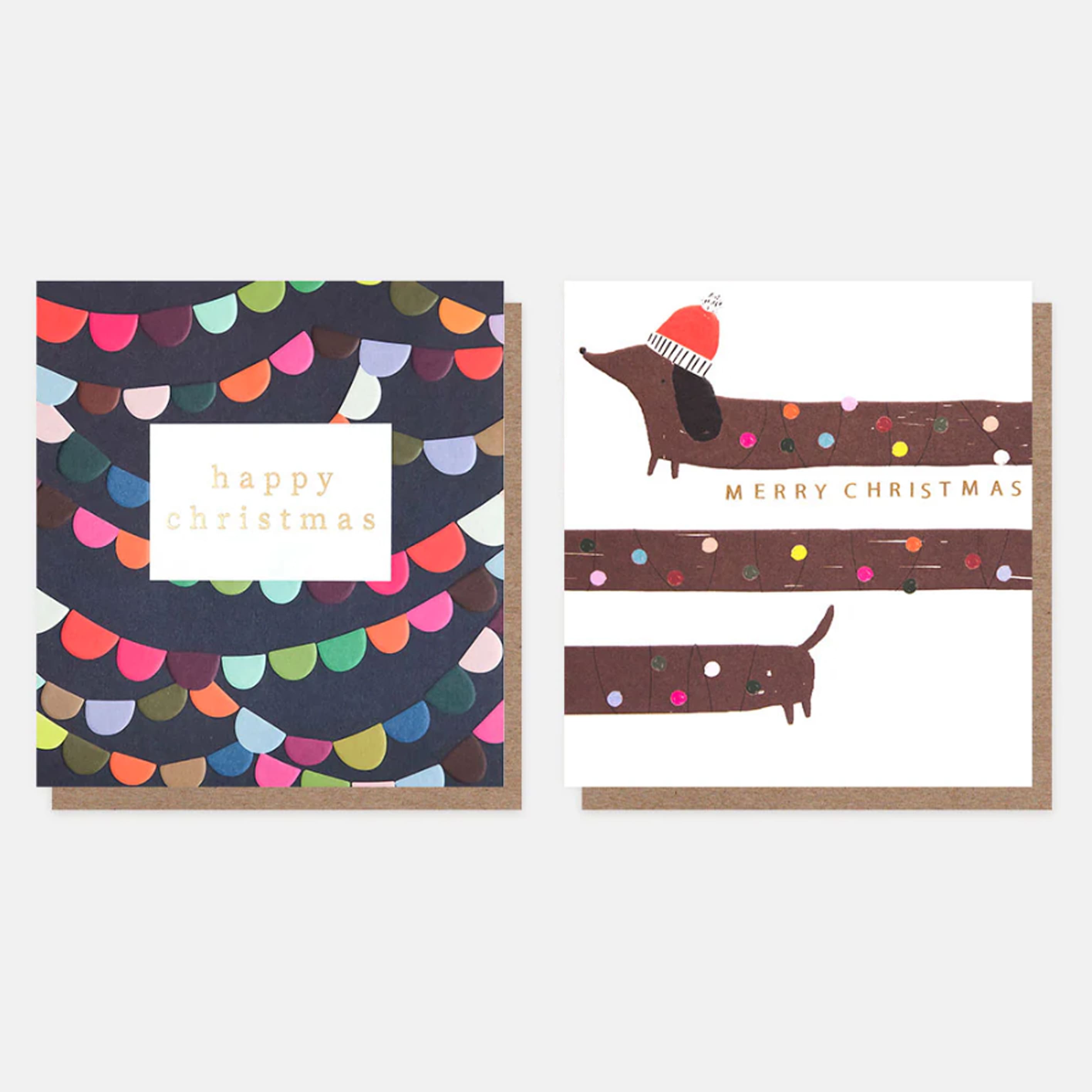 Christmas Card | Pack of 8 | Bunting & Sausage Dog | Caroline Gardner