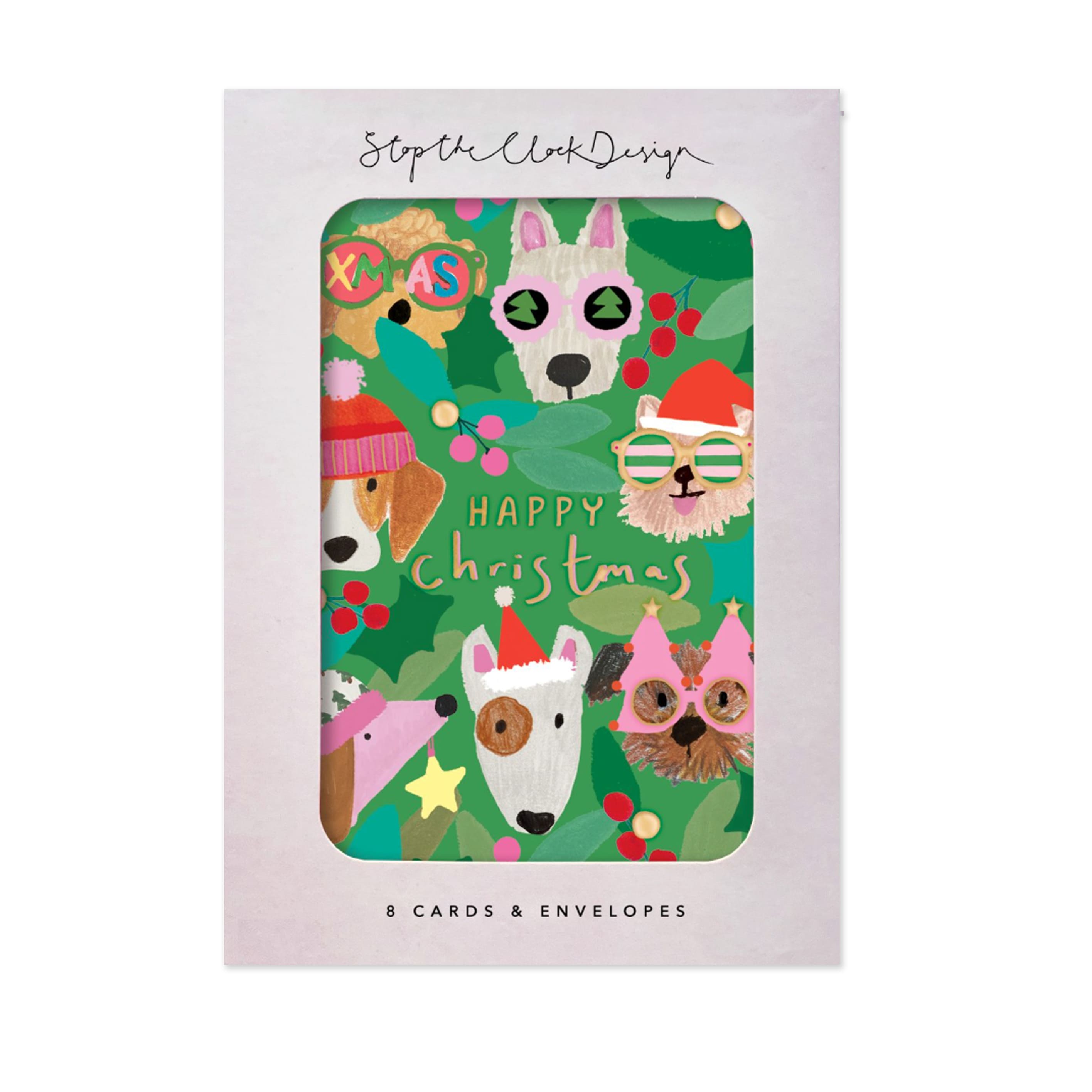 Christmas Card | Pack of 8 | Happy Christmas Dogs | Stop The Clock