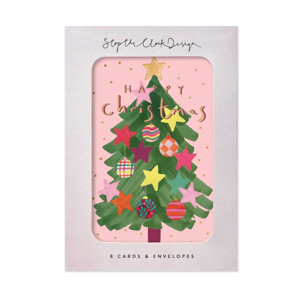 Christmas Card | Pack of 8 | Happy Christmas Trees | Stop The Clock