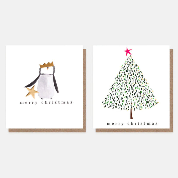 Christmas Card | Pack of 8 | Penguin & Tree | Caroline Gardner