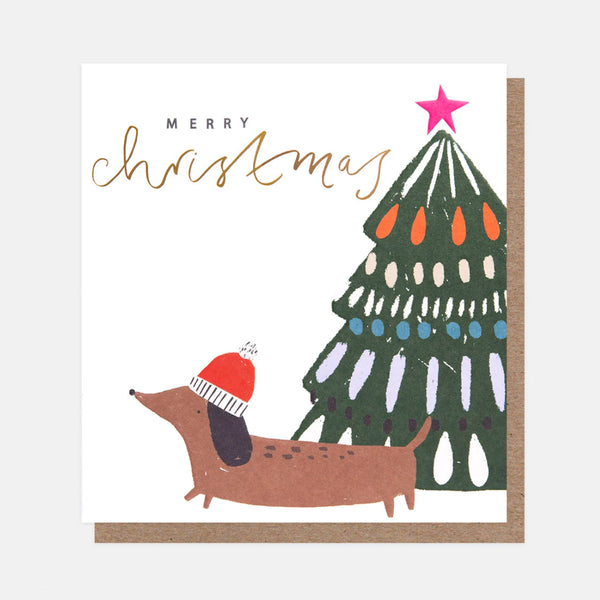 Christmas Card | Pack of 8 | Sausage Dog & Tree | Caroline Gardner