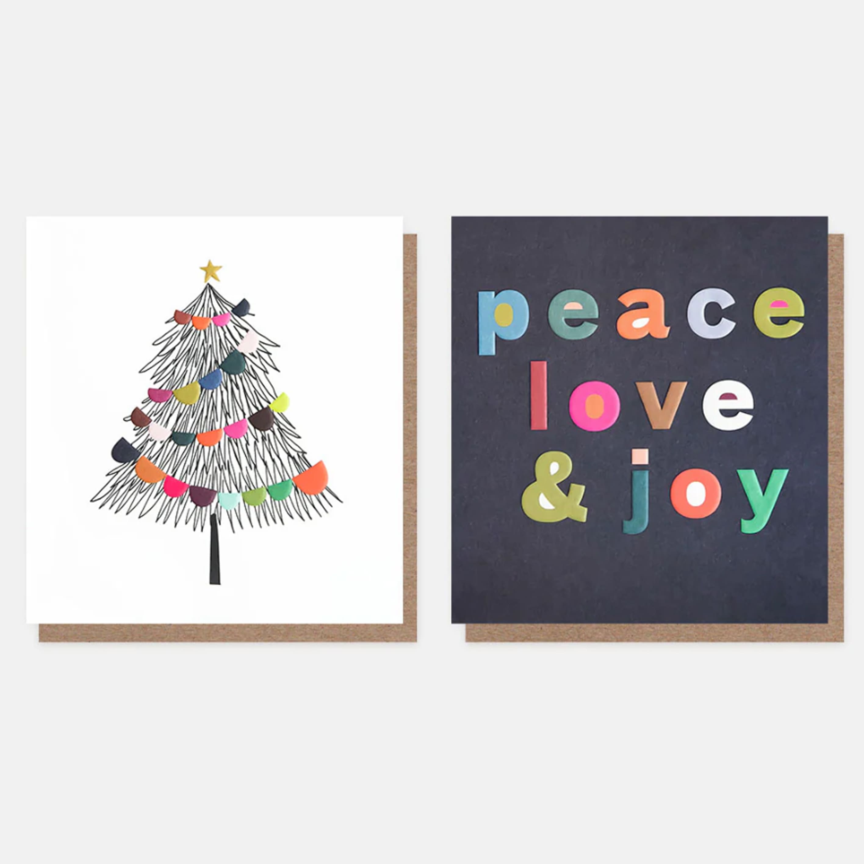 Christmas Card | Pack of 8 | Tree & Peace Love & Joy | Caroline Gardner