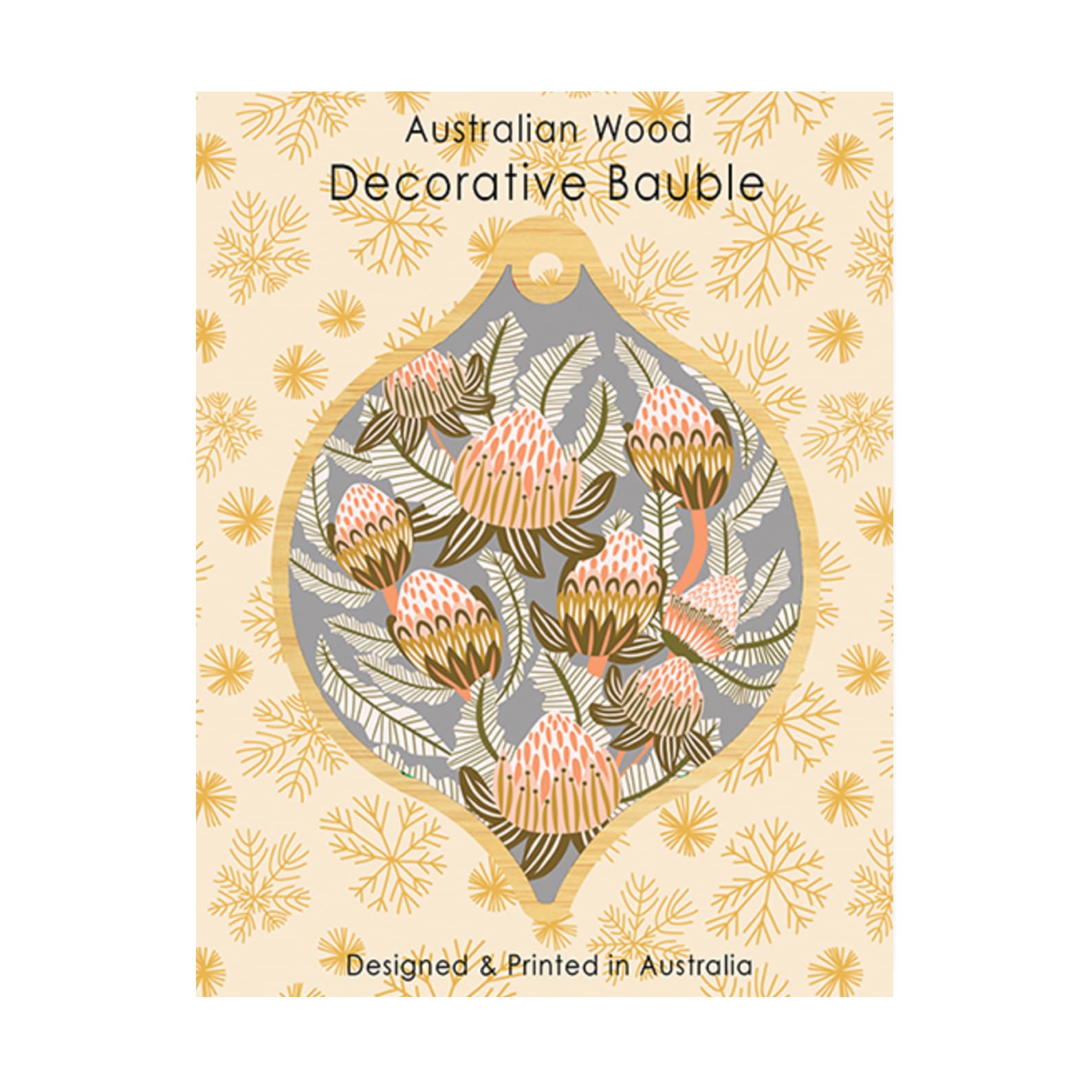 Christmas Decoration | Australian Wood Decorative Bauble | Bush Toned Banksias | Aero Images