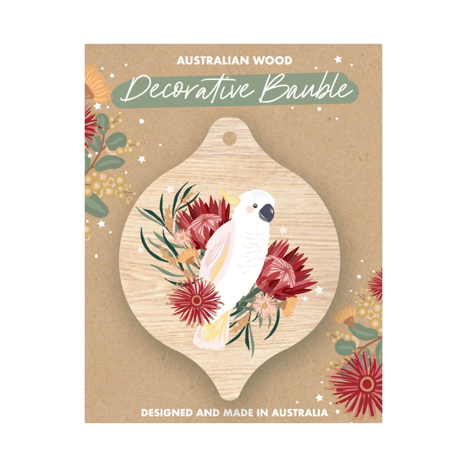 Christmas Decoration | Australian Wood Decorative Bauble | Cockatoo | Aero Images