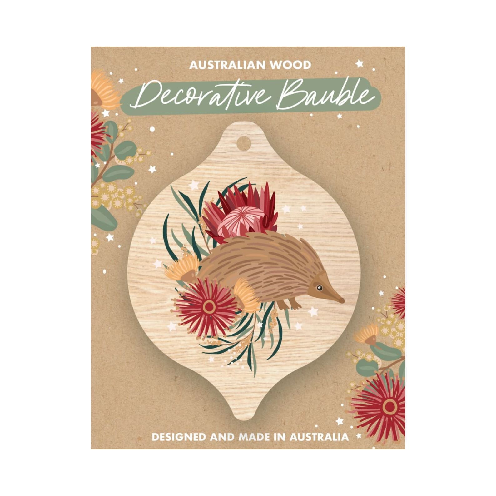 Christmas Decoration | Australian Wood Decorative Bauble | Echidna | Aero Images