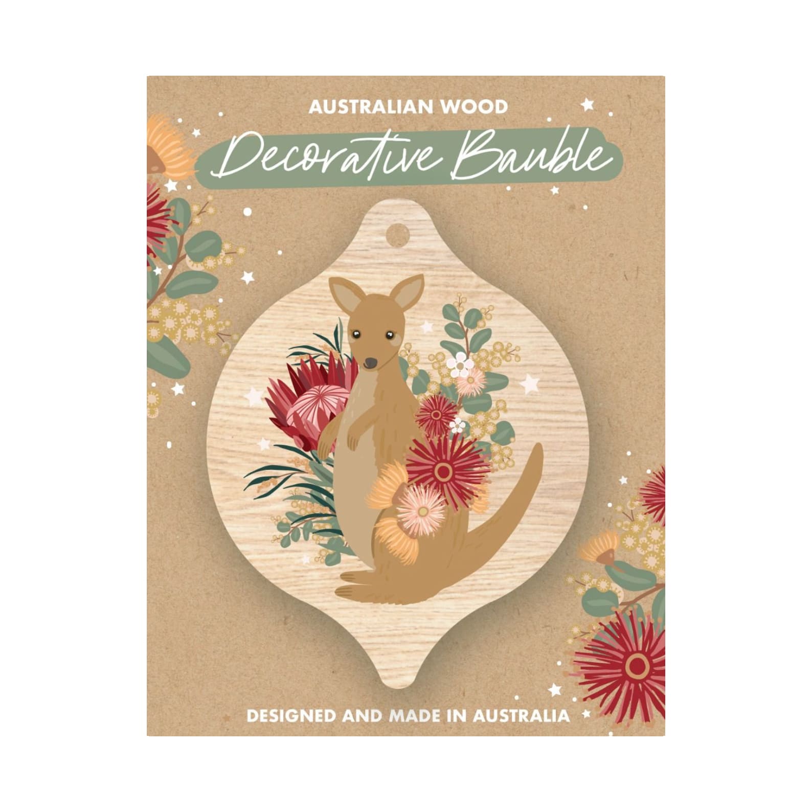 Christmas Decoration | Australian Wood Decorative Bauble | Kangaroo | Aero Images