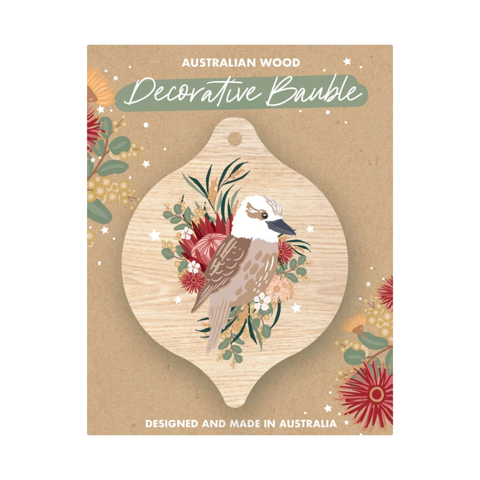 Christmas Decoration | Australian Wood Decorative Bauble | Kookaburra | Aero Images