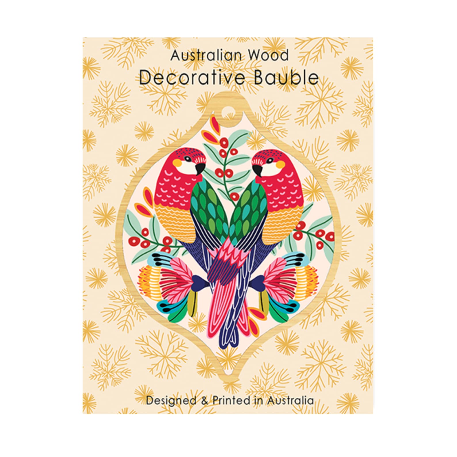 Christmas Decoration | Australian Wood Decorative Bauble | Rosella Pair | Aero Images