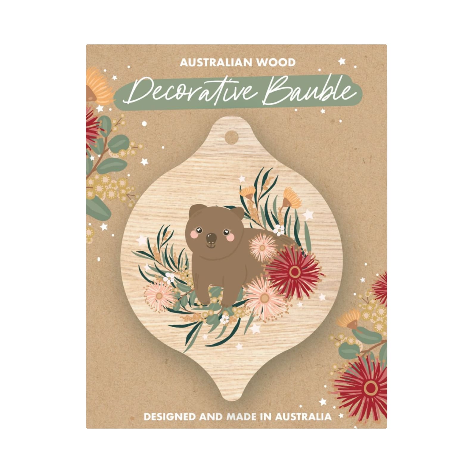 Christmas Decoration | Australian Wood Decorative Bauble | Wombat | Aero Images