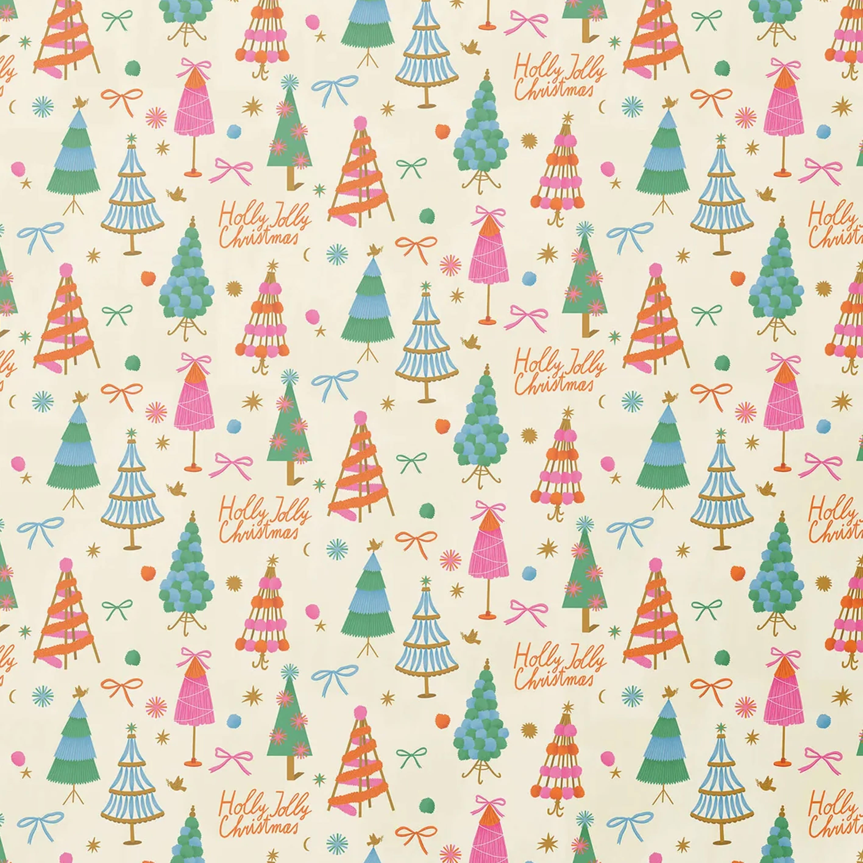 Christmas Wrapping Paper | Holly Jolly Tress | Red Cap Cards