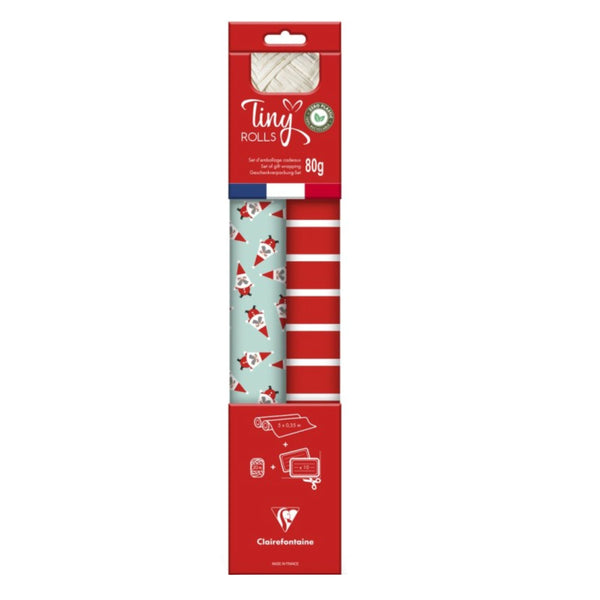 Christmas Gift Wrap Kit | Tiny Rolls | Santa & Stripes | Clairefontaine