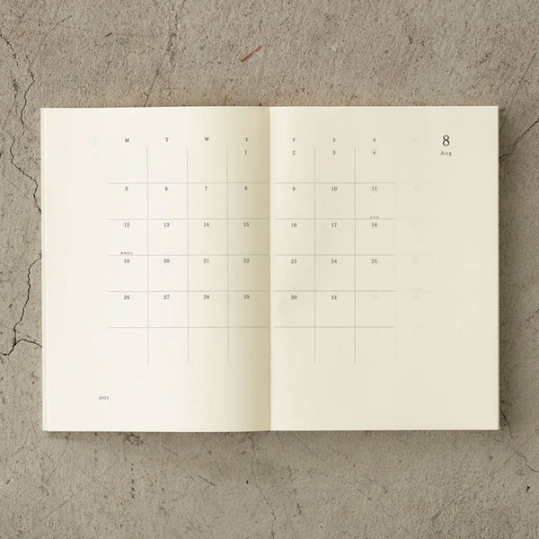 2024 Diary | Notebook Diary | Monthly | Thin | A5 | MD Paper | Midori