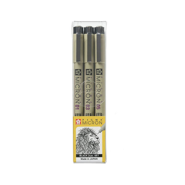 Fibre Tip Pen | Pigma Micron Black Set | Set of 3 | Medium | Sakura