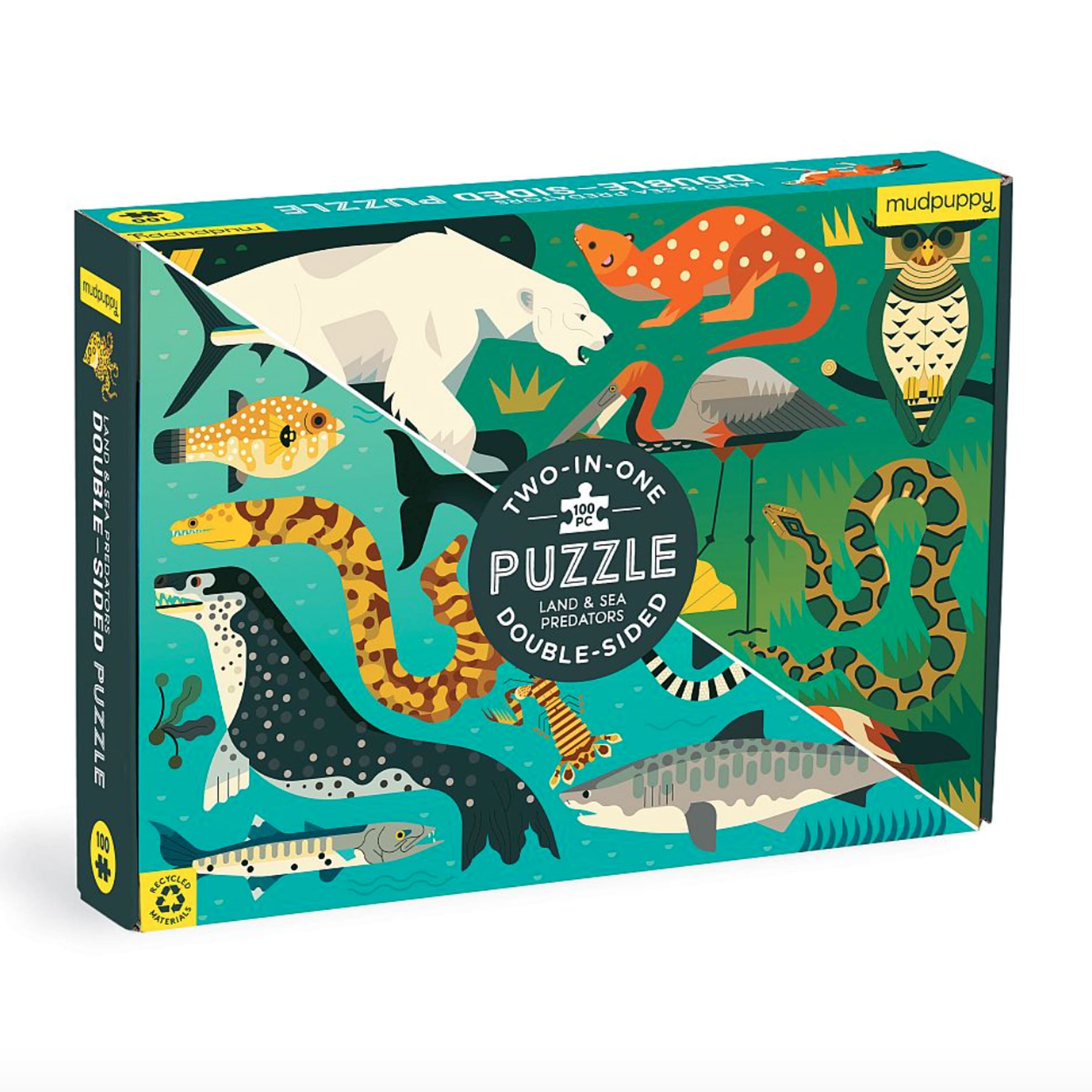 Jigsaw Puzzle | Double-Sided | Land And Sea Predators | Mudpuppy