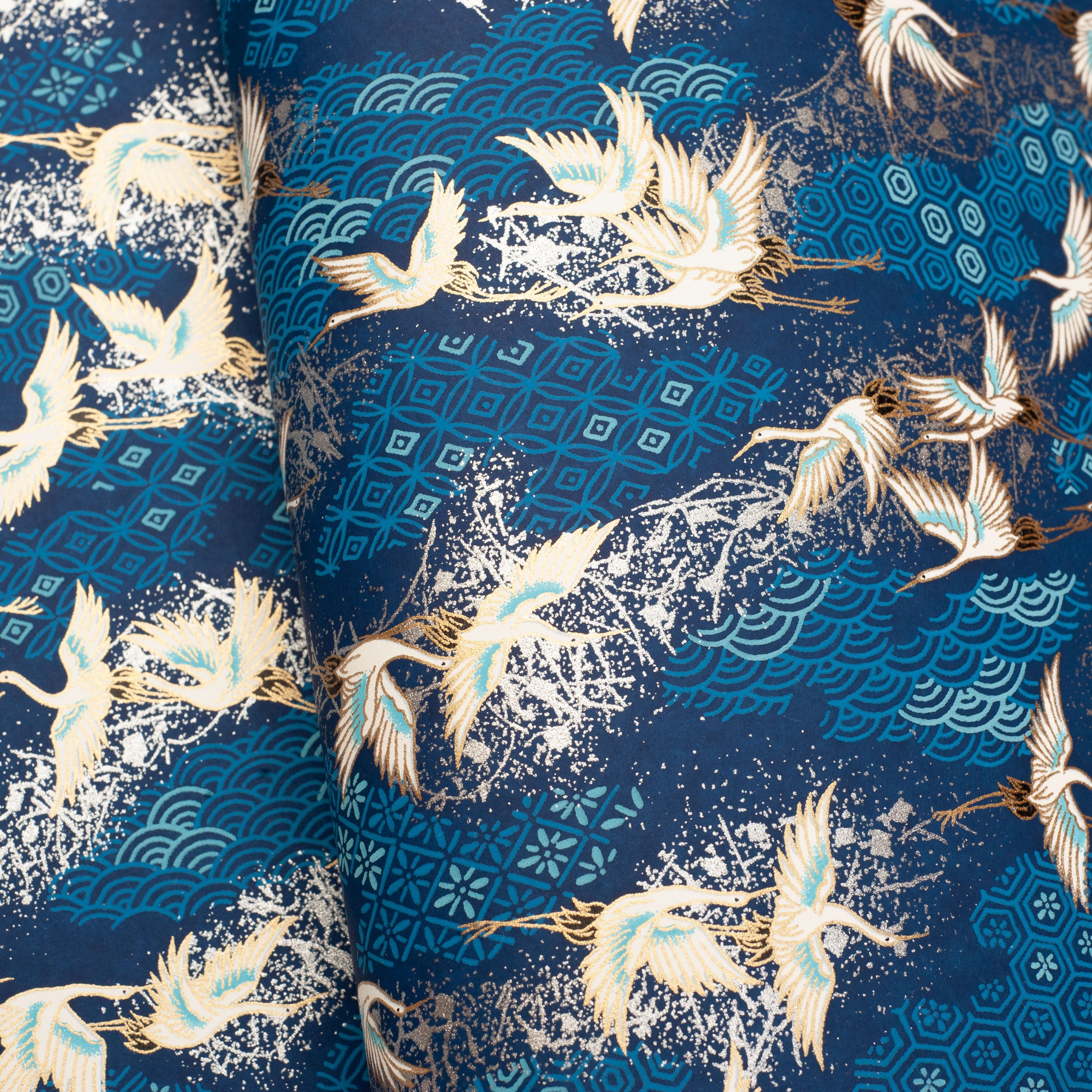 Japanese Paper | Chiyogami | Cranes on Blue | Ch869